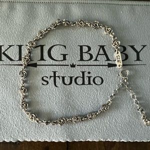 King Baby anklet with mini rose motif and extension chain.